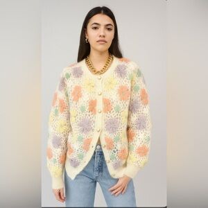 Vintage‎  Boho Bohemian Granny Square Fairy Sweater Size L Cottage Cardigan